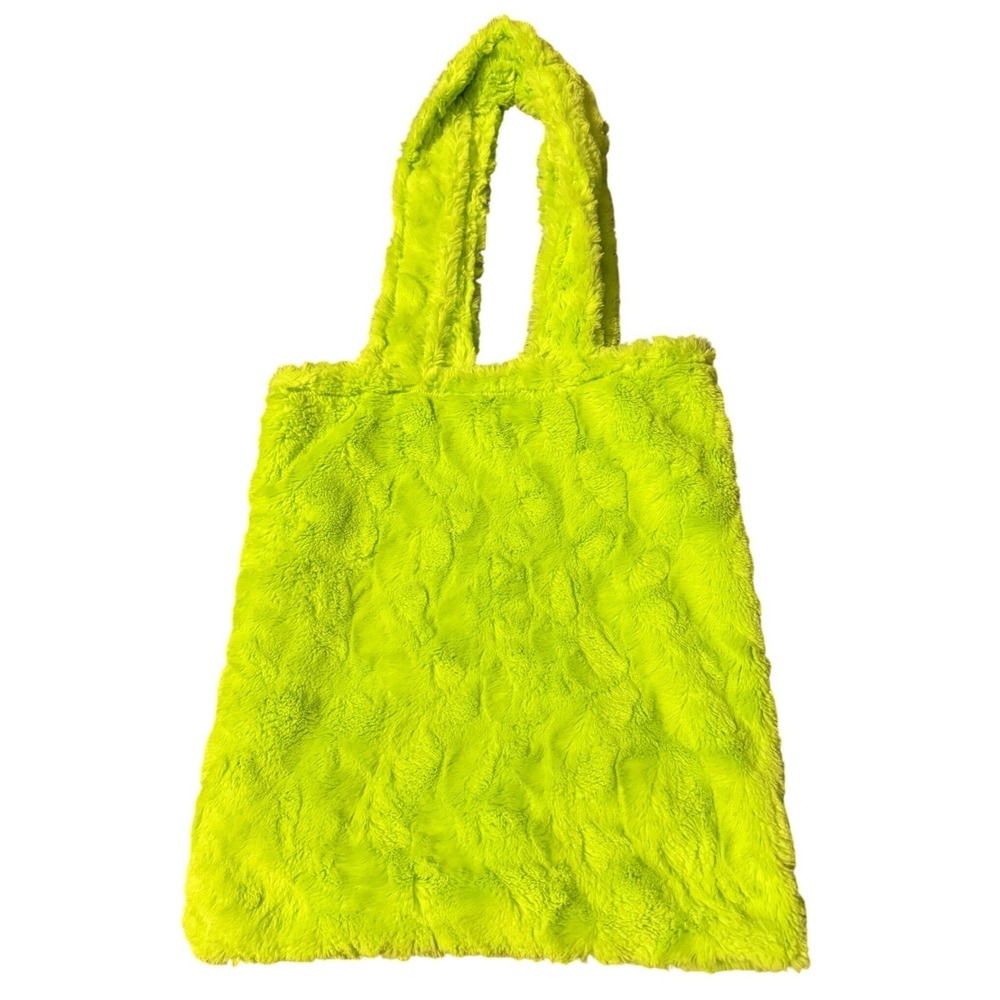 Reversible Minions Halloween Plush Tote Bag Fuzzy Lime Green Trick or Treat - Picture 8 of 15